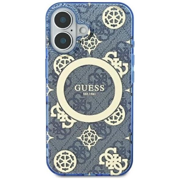 Guess Guess GUHMP16SH4PYEEB iPhone 16 6.1" niebieski/blue hardcase IML Peony On 4G Background MagSafe