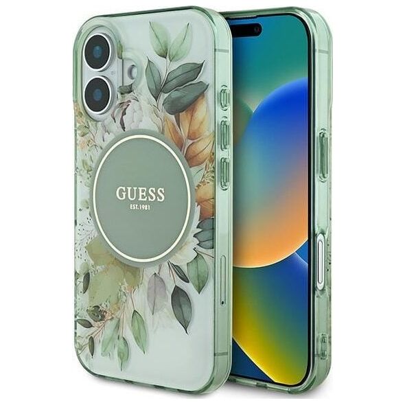 Guess Guess GUHMP16MHFWBDCEN iPhone 16 Plus 6.7" zielony/green hardcase IML Flower & Tonal Circle MagSafe