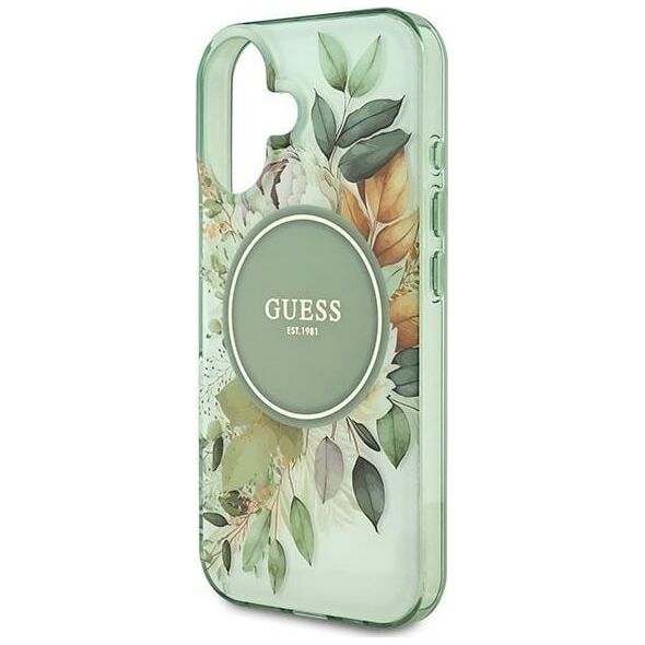 Guess Guess GUHMP16SHFWBDCEN iPhone 16 6.1" zielony/green hardcase IML Flower & Tonal Circle MagSafe