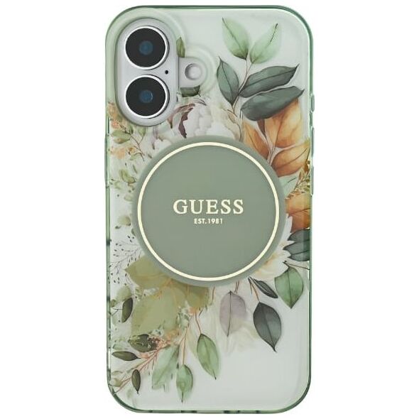 Guess Guess GUHMP16SHFWBDCEN iPhone 16 6.1" zielony/green hardcase IML Flower & Tonal Circle MagSafe
