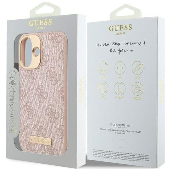 Guess Guess GUHMP16SU4GPRP iPhone 16 6.1" różowy/pink hardcase 4G Logo Plate MagSafe