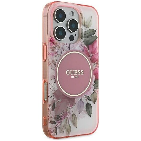 Guess Guess GUHMP16XHFWBDCEP iPhone 16 Pro Max 6.9" różowy/pink hardcase IML Flower & Tonal Circle MagSafe