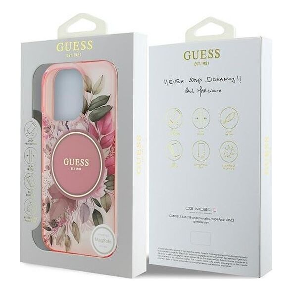 Guess Guess GUHMP16XHFWBDCEP iPhone 16 Pro Max 6.9" różowy/pink hardcase IML Flower & Tonal Circle MagSafe