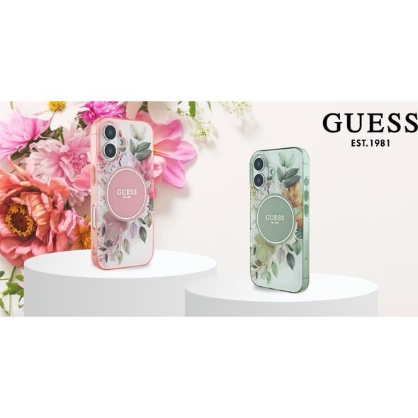 Guess Guess GUHMP16XHFWBDCEP iPhone 16 Pro Max 6.9" różowy/pink hardcase IML Flower & Tonal Circle MagSafe
