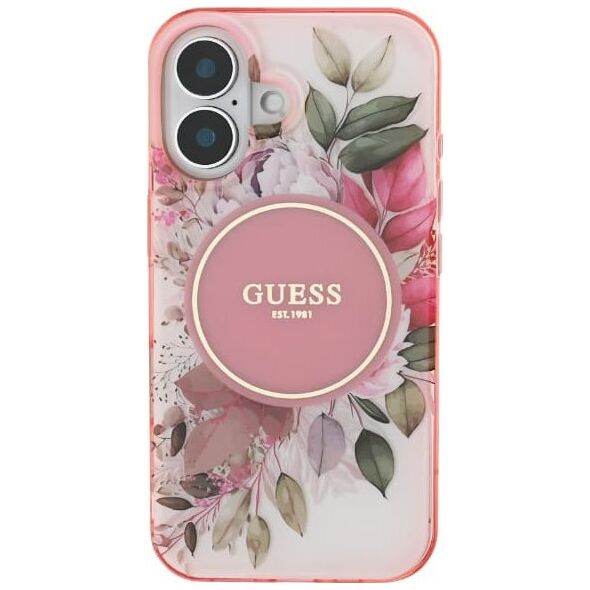 Guess Guess GUHMP16XHFWBDCEP iPhone 16 Pro Max 6.9" różowy/pink hardcase IML Flower & Tonal Circle MagSafe
