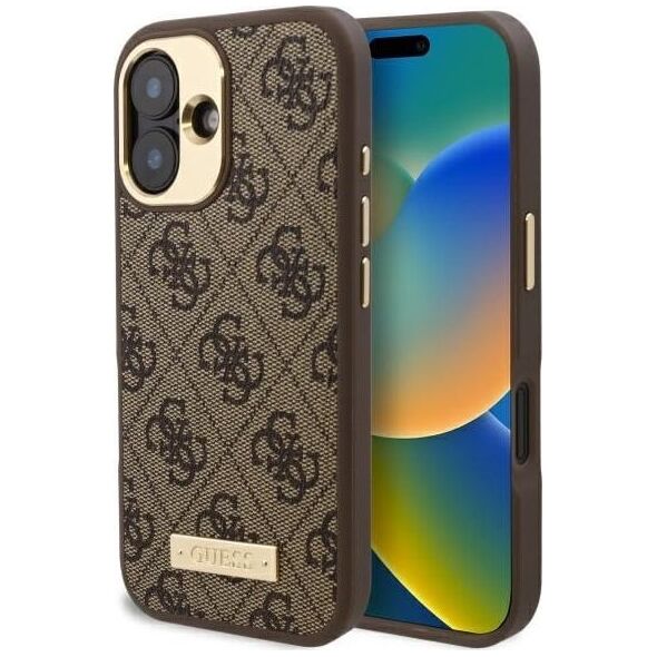 Guess Guess GUHMP16SU4GPRW iPhone 16 6.1" brązowy/brown hardcase 4G Logo Plate MagSafe