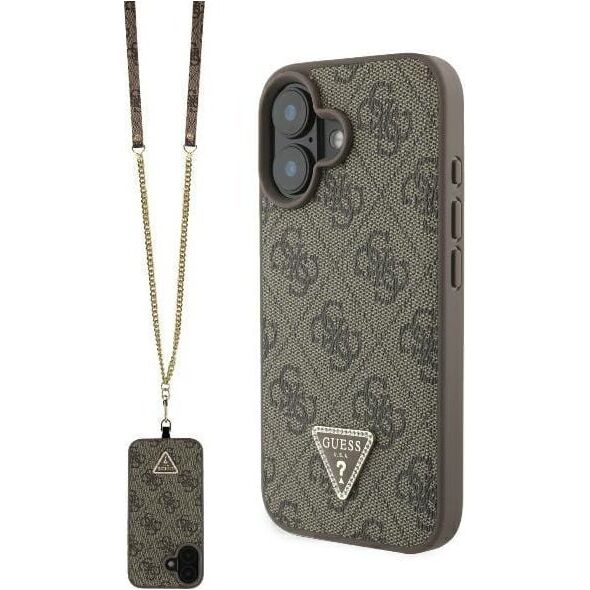 Guess Guess GUHCP16SP4TDSCPW iPhone 16 6.1" brązowy/brown hardcase Leather Metal Logo Strass Crossbody