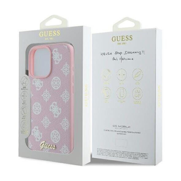 Guess Guess GUHMP16LPGPYSP iPhone 16 Pro 6.3" różowy/pink hardcase Peony Script Logo MagSafe