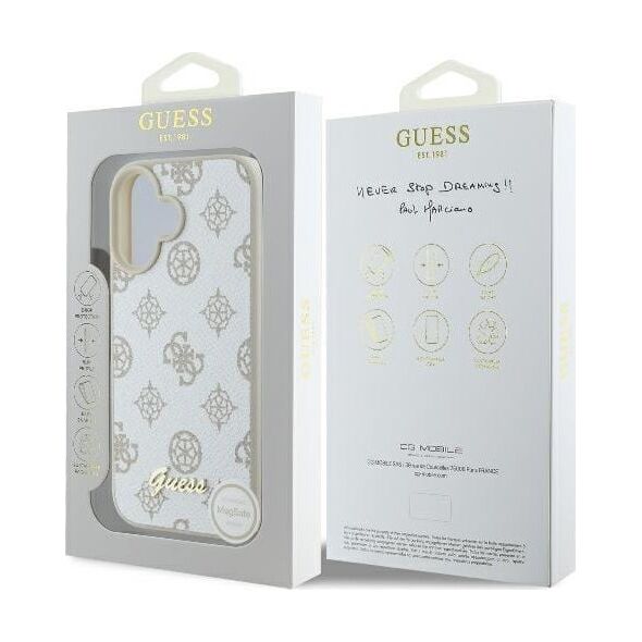 Guess Guess GUHMP16SPGPYSH iPhone 16 6.1" biały/white hardcase Peony Script Logo MagSafe