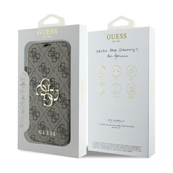 Guess Guess GUBKP16M4GMGBR iPhone 16 Plus 6.7" brązowy/brown book 4G Metal Logo