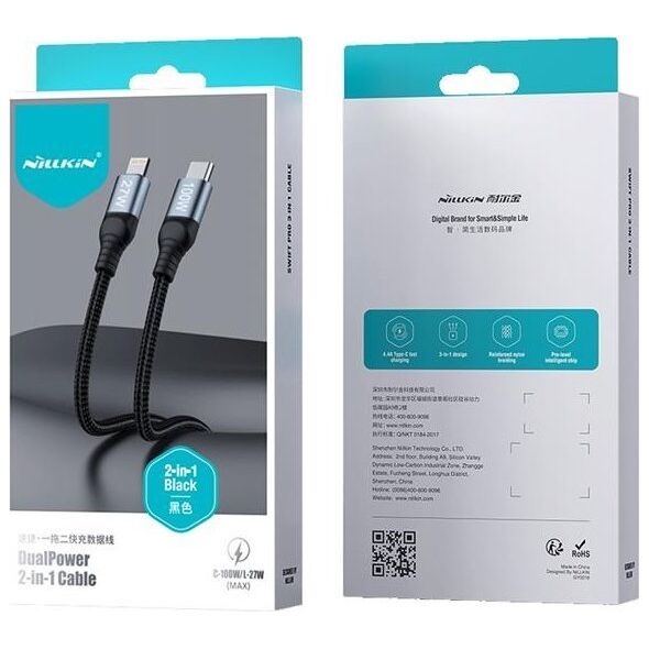 Nillkin Kabel Nillkin Data Cable DualPower 2w1 USB-C PD 3.0 100W, Lightning PD 27W black
