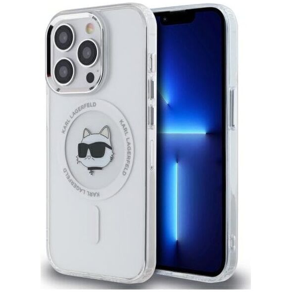 Karl Lagerfeld Karl Lagerfeld KLHMP13LHLSCHH iPhone 13   Pro 6.1" biały/white hardcase IML Metal Choupette Head MagSafe
