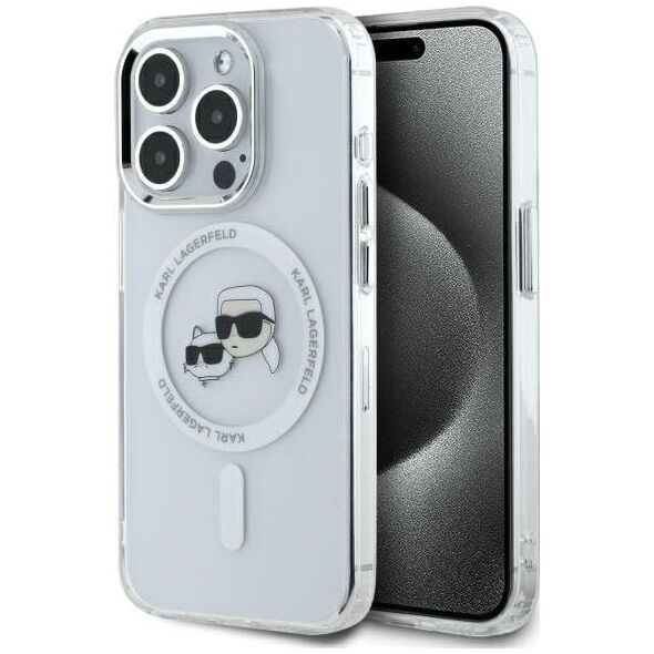 Karl Lagerfeld Karl Lagerfeld KLHMP15XHLSKCH iPhone 15   Pro Max 6.7" biały/white hardcase IML Metal Karl&Choupette Head MagSafe