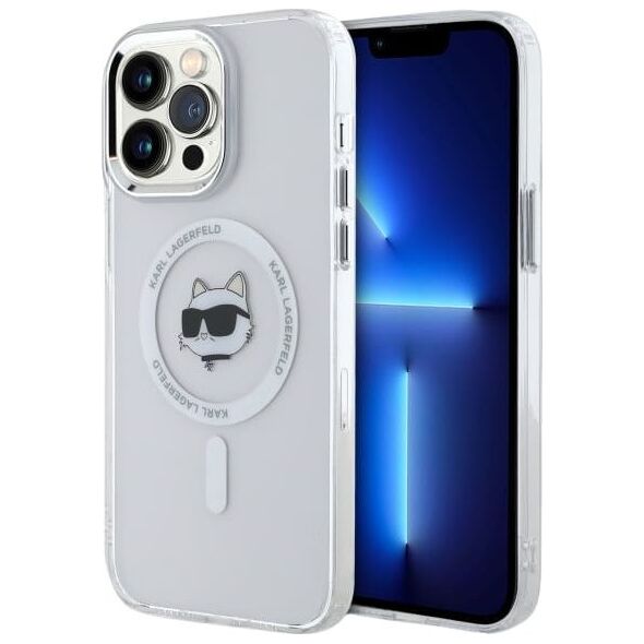 Karl Lagerfeld Karl Lagerfeld KLHMP14XHLSCHH iPhone 14   Pro Max 6.7" biały/white hardcase IML Metal Choupette Head MagSafe