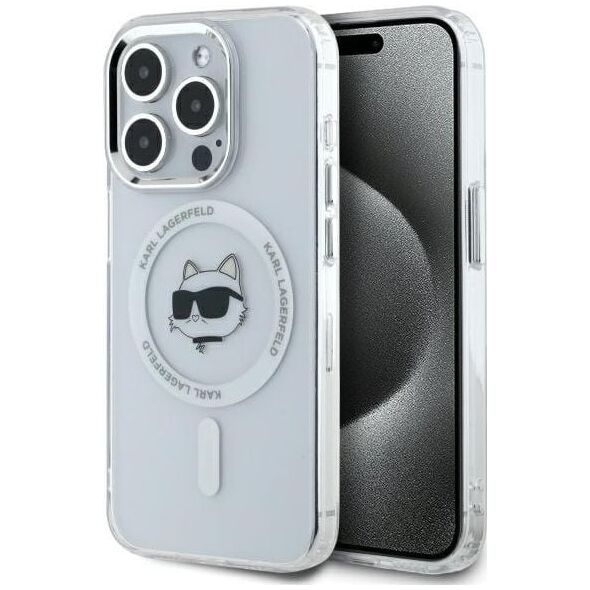 Karl Lagerfeld Karl Lagerfeld KLHMP15LHLSCHH iPhone 15   Pro 6.1" biały/white hardcase IML Metal Choupette Head MagSafe
