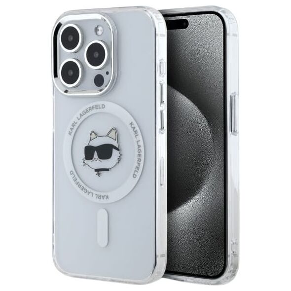 Karl Lagerfeld Karl Lagerfeld KLHMP15XHLSCHH iPhone 15   Pro Max 6.7" biały/white hardcase IML Metal Choupette Head MagSafe