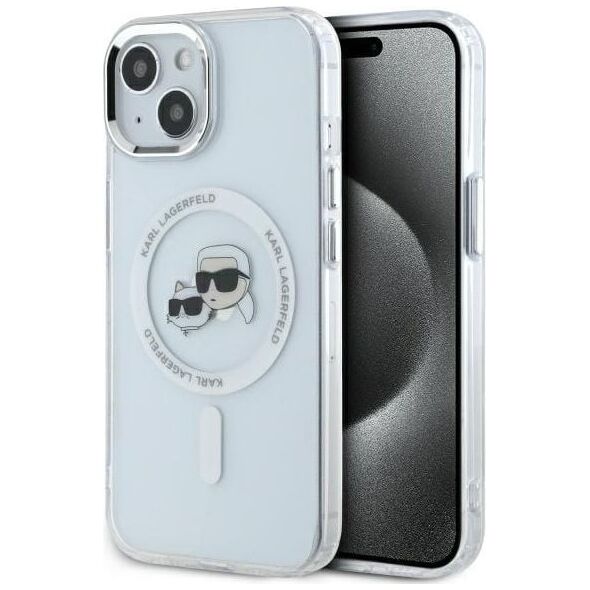 Karl Lagerfeld Karl Lagerfeld KLHMP15SHLSKCH iPhone 15   6.1" biały/white hardcase IML Metal Karl&Choupette Head MagSafe
