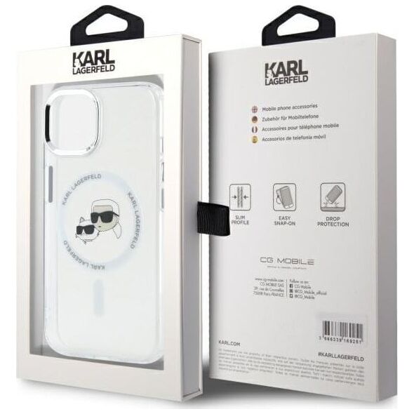 Karl Lagerfeld Karl Lagerfeld KLHMP15SHLSKCH iPhone 15   6.1" biały/white hardcase IML Metal Karl&Choupette Head MagSafe