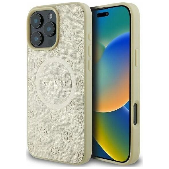 Guess GUHMP16LPSAPSMED iPhone 16 Pro 6.3" gold/gold hardcase Saffiano Peony Classic Logo MagSafe