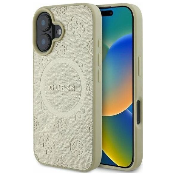 Guess GUHMP16SPSAPSMED iPhone 16 6.1" gold/gold hardcase Saffiano Peony Classic Logo MagSafe