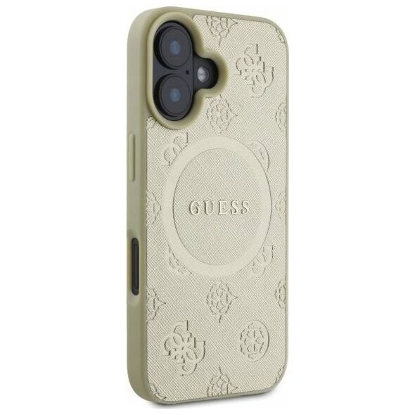 Guess GUHMP16SPSAPSMED iPhone 16 6.1" gold/gold hardcase Saffiano Peony Classic Logo MagSafe