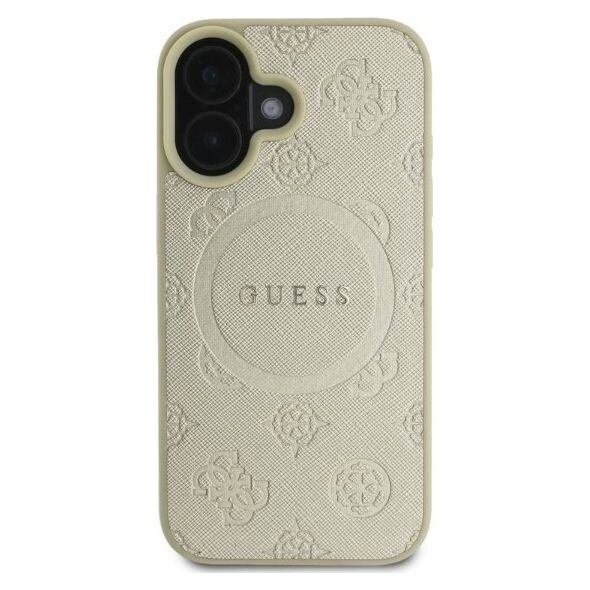Guess GUHMP16SPSAPSMED iPhone 16 6.1" gold/gold hardcase Saffiano Peony Classic Logo MagSafe