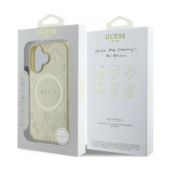 Guess GUHMP16SPSAPSMED iPhone 16 6.1" gold/gold hardcase Saffiano Peony Classic Logo MagSafe