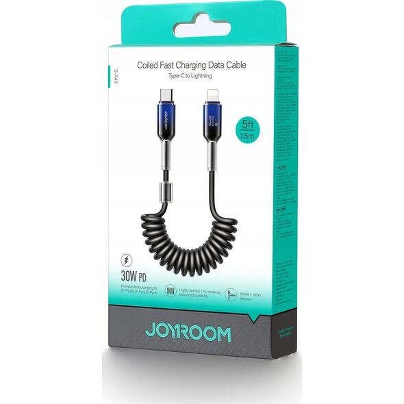 Kabel spiralny Joyroom S-A43 Crystal-Clear Series 30W USB-C / Lightning 1.5m czarny