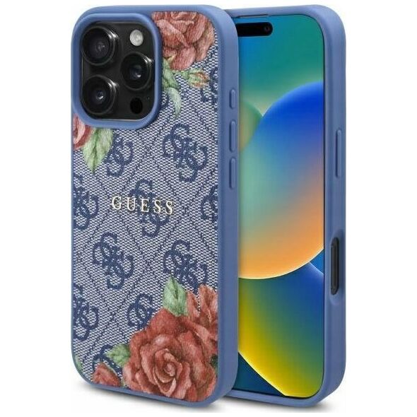 Guess GUHMP16SP4ROPEMCB iPhone 16 6.1"    niebieski/blue hardcase 4G Flowers Print MagSafe