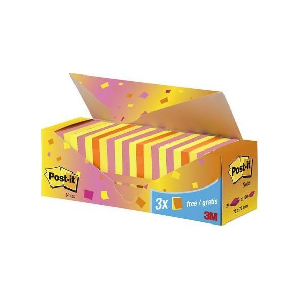 Staples POST-IT Bloczek SUPER STICKY 654-SS-VP24COL 76x76mm, mix kolorów 24x90 kartek