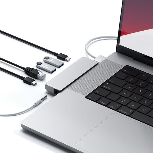 HUB USB Satechi Adapter HUB Satechi Pro Hub mini z podwójnym USB-C do Apple MacBook (2xUSB-C, 2x USB-A, Ethernet, jack port) (silver)