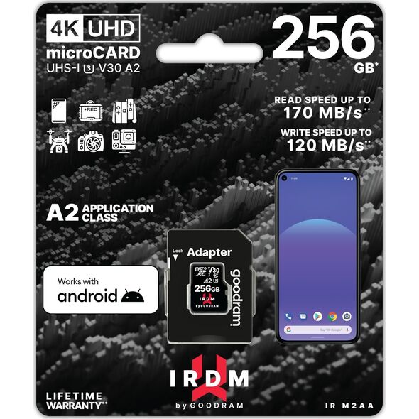 Karta GoodRam IRDM M2AA MicroSDXC 256 GB Class 10 UHS-I/U3 A2 V30 (IR-M2AA-2560R12)