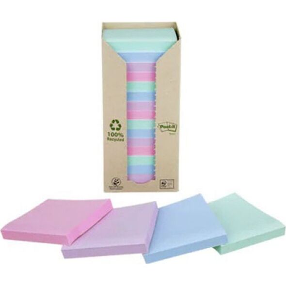 Post-it Karteczki samoprzylepne ekologiczne POST-IT® (654-1RPT), 76x76mm, 16x100 kart., pastelowe