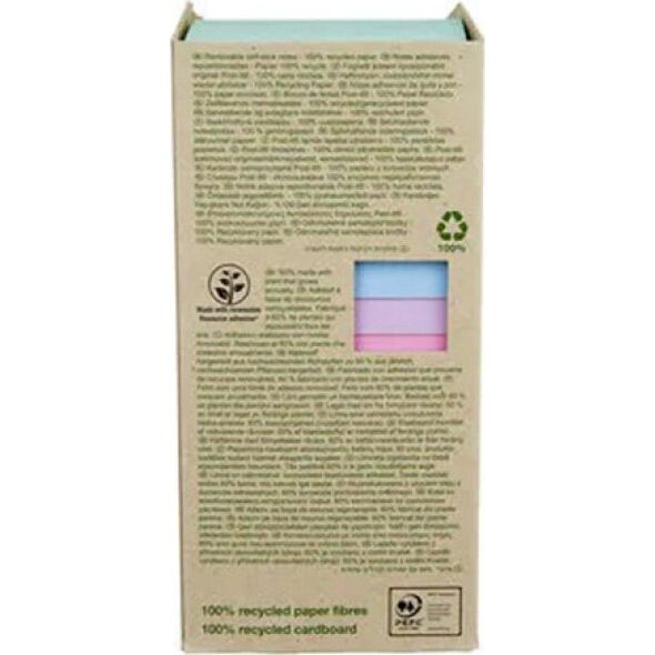 Post-it Karteczki samoprzylepne ekologiczne POST-IT® (654-1RPT), 76x76mm, 16x100 kart., pastelowe