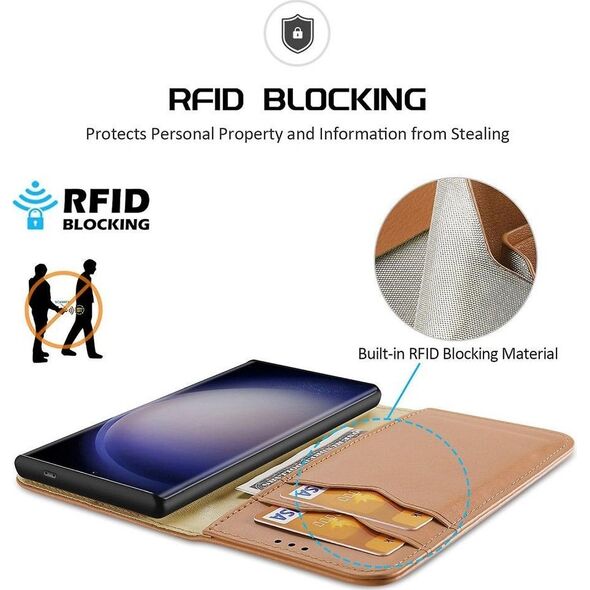 Dux Ducis Etui Dux Ducis Hivo z klapką i blokadą RFID do Samsung Galaxy S24+ - brązowe