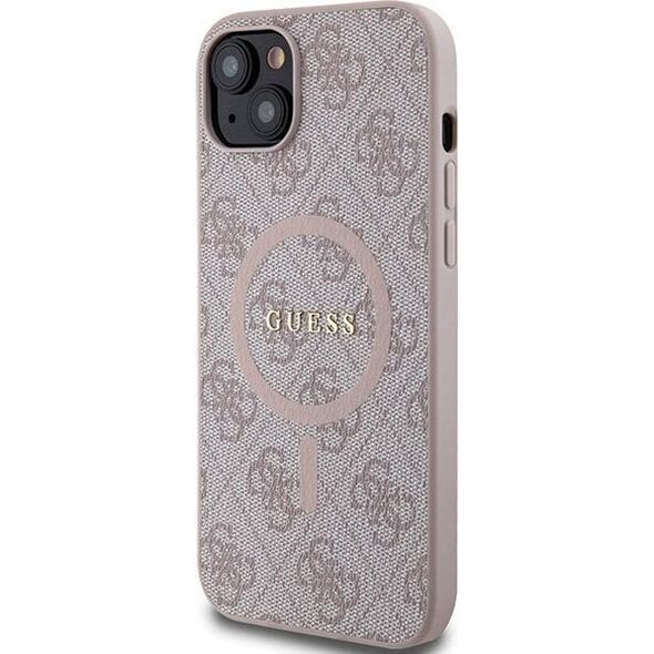 Guess Guess 4G Collection Leather Metal Logo MagSafe - Etui iPhone 15 Plus / 14 Plus (różowy)