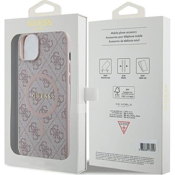 Guess Guess 4G Collection Leather Metal Logo MagSafe - Etui iPhone 15 Plus / 14 Plus (różowy)