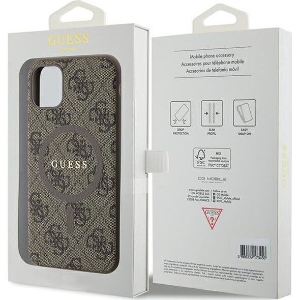 Guess Guess GUHMN61G4GFRW iPhone 11 6.1" / Xr brązowy/brown hardcase 4G Collection Leather Metal Logo MagSafe