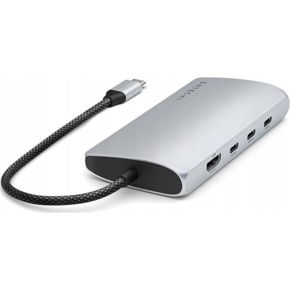 HUB USB Satechi Adapter Satechi USB-C Multiport 8K USB-C / USB-C, HDMI, 3xUSB-A 3.2 Gen 2 10Gbps, USB-A 3.2 Gen 1 5Gbps, SD/TF silver