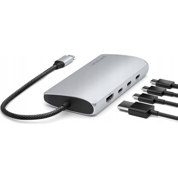 HUB USB Satechi Adapter Satechi USB-C Multiport 8K USB-C / USB-C, HDMI, 3xUSB-A 3.2 Gen 2 10Gbps, USB-A 3.2 Gen 1 5Gbps, SD/TF silver