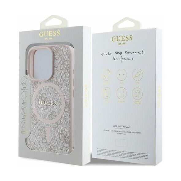 Guess Guess GUHMP16LG4GFRP iPhone 16 Pro 6.3" różowy/pink hardcase 4G Ring Classic Logo MagSafe
