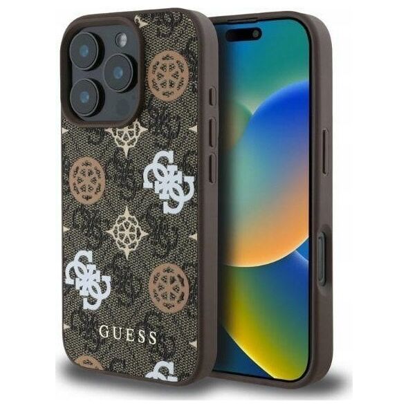 Guess GUESS futerał do IPHONE 16 Pro kompatybilny z MagSafe GUHMP16LP4PWPW (PU Peony on 4G Background) brązowy