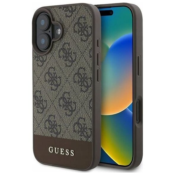 Guess GUESS futerał do IPHONE 16 Plus GUHCP16MG4GLBR (PC/TPU 4G PU Bottom Stripe) brązowy