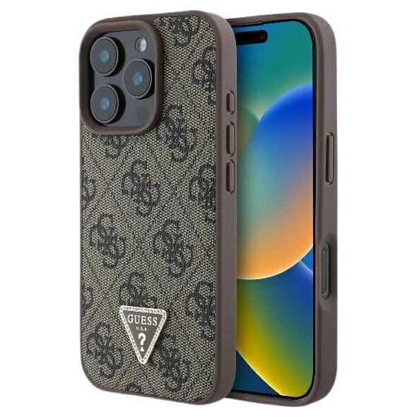 Guess Guess GUHCP16LP4TDPW iPhone 16 Pro 6.3" brązowy/brown hardcase Leather 4G Triangle Strass MagSafe