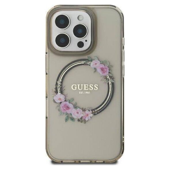 Guess Guess GUHMP16LHFWFCK iPhone 16 Pro 6.3" czarny/black hardcase IML Flowers Wreath MagSafe