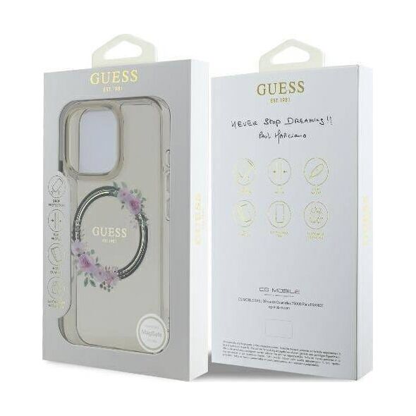 Guess Guess GUHMP16LHFWFCK iPhone 16 Pro 6.3" czarny/black hardcase IML Flowers Wreath MagSafe