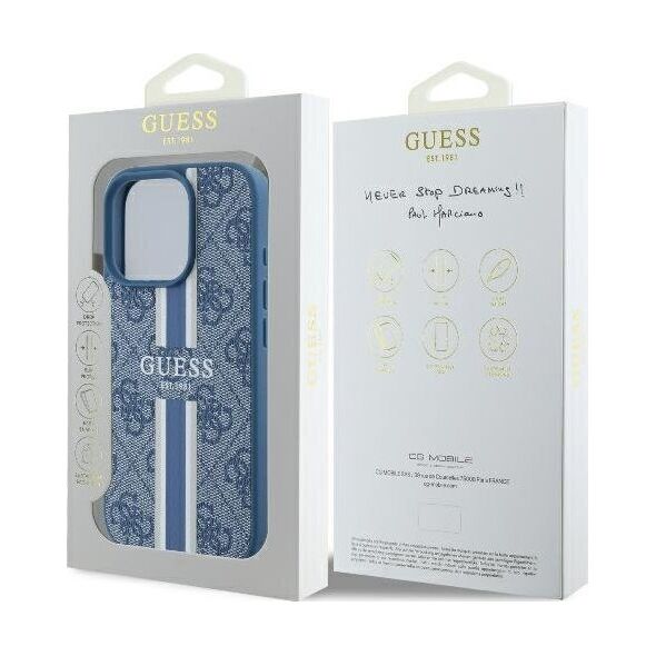 Guess Guess GUHMP16LP4RPSB iPhone 16 Pro 6.3" niebieski/blue hardcase 4G Printed Stripes MagSafe