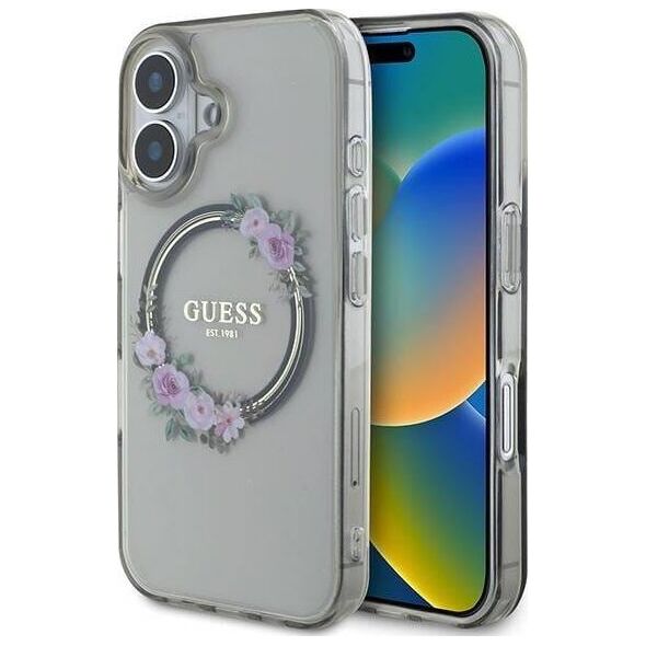 Guess Guess GUHMP16SHFWFCK iPhone 16 6.1" czarny/black hardcase IML Flowers Wreath MagSafe