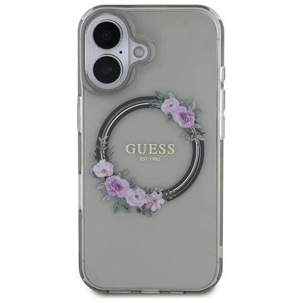 Guess Guess GUHMP16SHFWFCK iPhone 16 6.1" czarny/black hardcase IML Flowers Wreath MagSafe