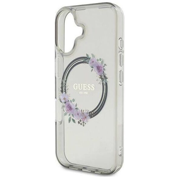 Guess Guess GUHMP16SHFWFCK iPhone 16 6.1" czarny/black hardcase IML Flowers Wreath MagSafe